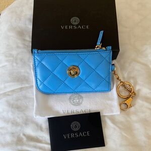Versace Sky Blue Quilted Keychain wallet  Holder